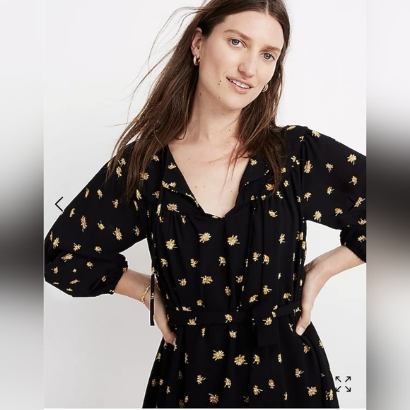 Madewell Petite Tie-Waist Mini Dress in French Daisies Cottagecore Summer Modest - Picture 8 of 9